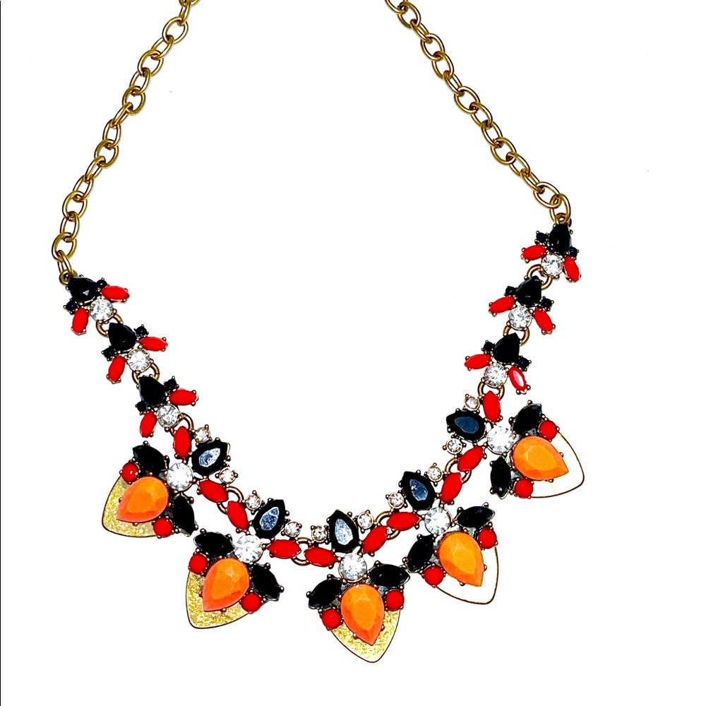 - J.Crew tangerine orange and Navy Bleu Statement Necklace